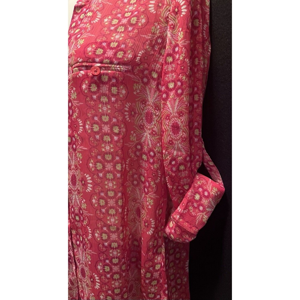 Lucky Brand Floral Sheer Womens XS Orange Red Coral Fairy Boho Peasant Cottage - Picture 4 of 11